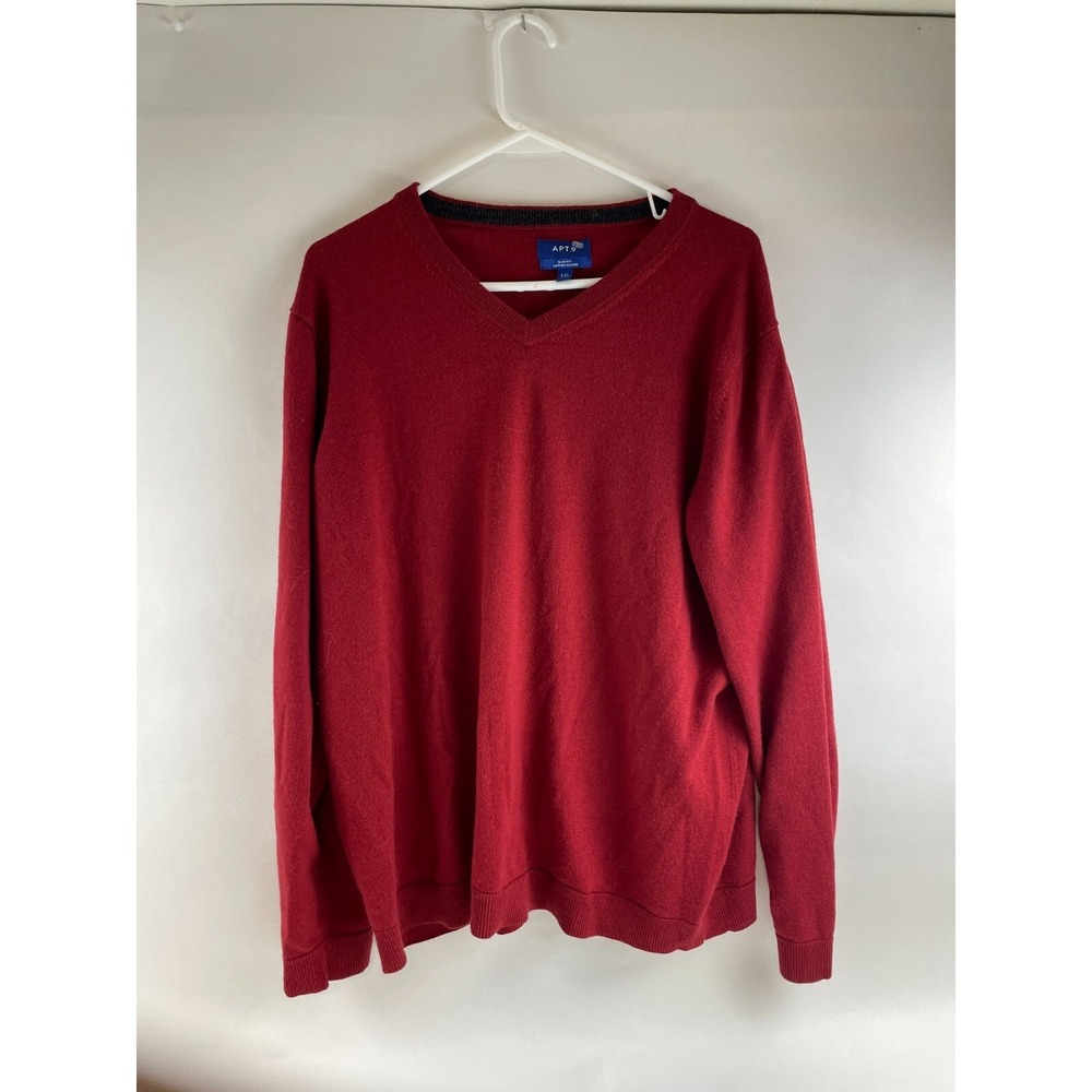 Apt. 9 Sweater Men's Size XXL Red Merino Wool Blend V-Neck Slim Fit Long Sleeve